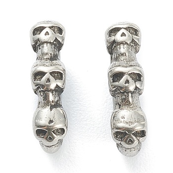 304 Stainless Steel Slide Charms/Slider Beads, For Leather Cord Bracelet Making, Oval with Skull, Antique Silver, 12.5x7x3.5mm, Inner Diameter: 8.5x3.5mm