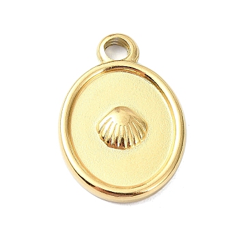 Ion Plating(IP) 304 Stainless Steel Pendants, Real 18K Gold Plated, Oval Charm, Shell Shape, 20x13.5x3mm, Hole: 2mm