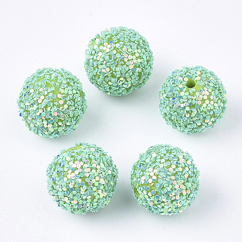 Acrylic Beads, Glitter Beads,with Sequins/Paillette, Round, Aquamarine, 12x11mm, Hole: 2mm