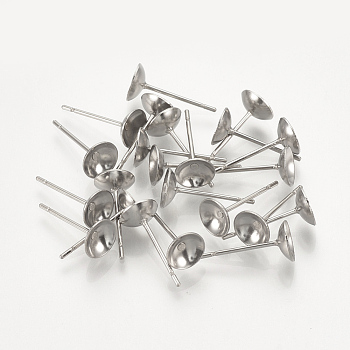 304 Stainless Steel Stud Earring Findings, Half Round, Stainless Steel Color, 4mm, Pin: 0.8mm