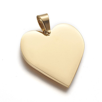 304 Stainless Steel Stamping Blank Tag Pendants, Ion Plating(IP), Heart, Golden, 25x23.5x1.4mm, Hole: 4x7mm