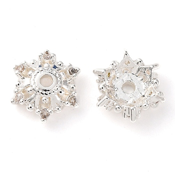 Brass Micro Pave Clear Cubic Zirconia Bead Caps, Flower, 925 Sterling Silver Plated, 9x9x3.5mm, Hole: 1.5mm