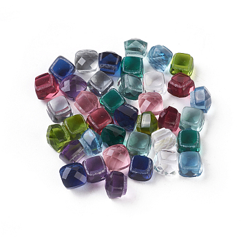 Faceted Glass Cabochons, Square, Flat Back, Mixed Color, 6x6x5mm, Bottom: 4x4mm