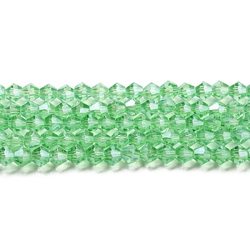 Transparent Electroplate Glass Beads Strands, Pearl Luster Plated, Faceted, Bicone, Light Green, 4x4mm, Hole: 0.8mm, about 87~98pcs/strand, 12.76~14.61 inch(32.4~37.1cm)