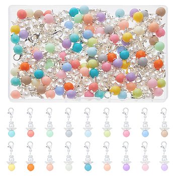 108Pcs 18 Colors Acrylic Pendant Decorations, with ABS Pearl Beads and Alloy Lobster Claw Clasps, Mixed Color, 33mm, 6pcs/color