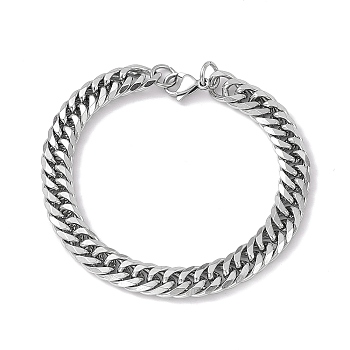 201 Stainless Steel Curb Chain Bracelet with 304 Stainless Steel Clasps for Men Women, Stainless Steel Color, 8-1/8 inch(20.5cm), Link: 11x8.5x2mm