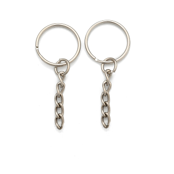 Iron Split Key Rings, with Chains, Keychain Clasp Findings, Platinum, 15x2.4mm, Inner Diameter: 12.6mm