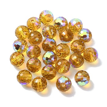 AB Color Plated Glass Beads, Faceted Round, Gold, 8x7mm, Hole: 1.5mm