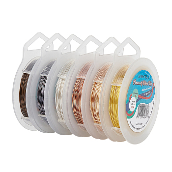 Round Copper Wire for Jewelry Making, Mixed Color, 0.5mm, about 49.21 Feet(15m)/roll, 6 colors, 1roll/color, 6 rolls/set