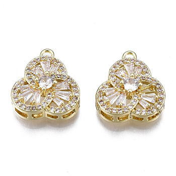 Brass Micro Pave Clear Cubic Zirconia Pendants, Flower, Golden, 15x13.5x6mm, Hole: 1.5mm