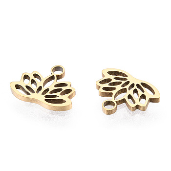 Ion Plating(IP) 304 Stainless Steel Charms, Lotus Charms, Real 18K Gold Plated, 7.5x9.5x1mm, Hole: 1.4mm