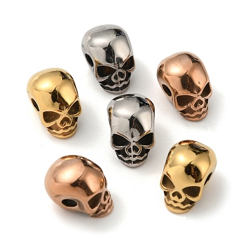 Unicraftale 6Pcs 3 ColorsVacuum Plating 304 Stainless Steel Beads, Skull, Mixed Color, 8x11x10mm, Hole: 2.5mm