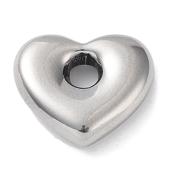 304 Stainless Steel Spacer Beads, Heart, Stainless Steel Color, 15.5x17.5x4.5mm, Hole: 3.5mm