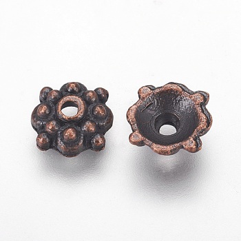 Tibetan Style Alloy Caps, Lead Free and Cadmium Free, Red Copper, 8x3mm, Hole: 1mm