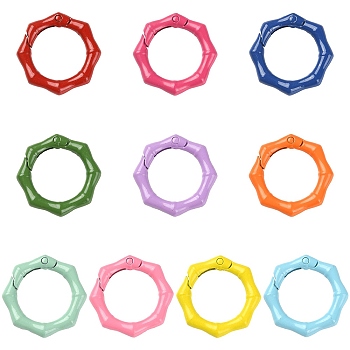 10Pcs Spray Painted Alloy Spring Gate Rings, Octagon, Mixed Color, 30x28x5mm, inner diameter: 19mm