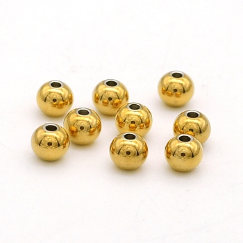201 Stainless Steel Beads, Round, Golden, 8x7mm, Hole: 1.8mm
