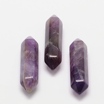Faceted Natural Amethyst Beads, Healing Stones, Reiki Energy Balancing Meditation Therapy Wand, Double Terminated Point, for Wire Wrapped Pendants Making, No Hole/Undrilled, 32~35x9x9mm