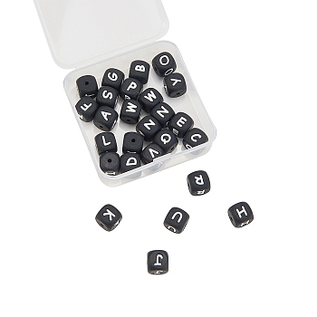 Food Grade Eco-Friendly Silicone Beads, Chewing Beads For Teethers, DIY Nursing Necklaces Making, Cube, Black, 12x12x12mm, Hole: 2mm, 26pcs/box