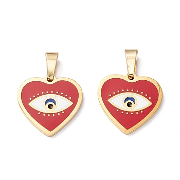 Ion Plating(IP) 304 Stainless Steel Enamel Pendants, Heart with Eye, Golden, 15x15x1.5mm, Hole: 5x2.5mm