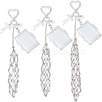 3Pcs 3 Styles Alloy & 201 Stainless Steel Macrame Pouch Pendant Decorations, with Alloy Swivel Lobster Clasps, Rectangle, Stainless Steel Color, 220~255mm, 1pc/style(HJEW-SC0003-29)