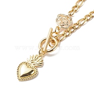 Heart & Rose Brass Pendant Necklace 304 Stainless Steel Chains for Women, Golden, 17.32 inch(44cm)(NJEW-JN04088)
