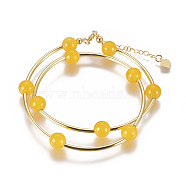 Natural Agate Wrap Bracelets, Two Loops, with Golden Plated Brass Findings, Yellow, 14-5/8 inch(37.2cm)(BJEW-E284-04E)