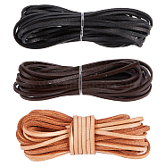 Cowhide Leather Cord, Leather Jewelry Cord, Jewelry DIY Making Cord, Flat, Mixed Color, 3x2mm, about 5.47 Yards(5m)/color, 3 colors, 15m/set(WL-WH0008-07)