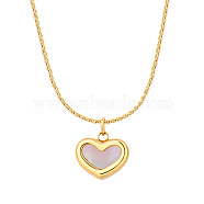 Natural Shell Heart Pendant Necklace with Stainless Steel Chains, Golden, 15.75 inch(40cm)(KA9286-1)