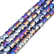 AB Color Plate Glass Beads Strands, Faceted Bamboo Stick, Midnight Blue, 10.5~11x8x5mm, Hole: 1.4mm, about 60pcs/strand, 24.41~25.20''(62~64cm)(EGLA-P051-06A-B02)