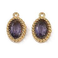 Ion Plating(IP) 304 Stainless Steel Micro Pave Cubic Zirconia Charms, Real 18K Gold Plated, Oval Charm, Medium Purple, 10.5x6.5x3mm, Hole: 0.8mm(STAS-K256-19G-01)