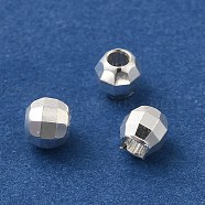 Brass Spacer Beads, Faceted, Barrel, 925 Sterling Silver Plated, 5x4mm, Hole: 2mm(KK-P249-02D-S)