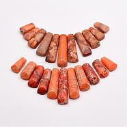 Natural Imperial Jasper Beads Strands, Graduated Fan Pendants, Focal Beads, Dyed, Dark Orange, 15~39x9~10x5~5.5mm, Hole: 1.5mm, 11pcs/strand, 3.54 inch(G-P298-A01)