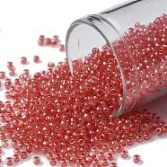 TOHO Round Seed Beads, Japanese Seed Beads, (341) Inside Color Crystal/Tomato Lined, 11/0, 2.2mm, Hole: 0.8mm, about 1110pcs/10g(X-SEED-TR11-0341)