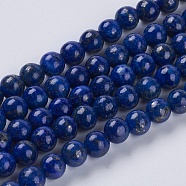 Natural Lapis Lazuli Beads Strands, Grade A, Round, 6mm, Hole: 1mm, about 62pcs/strand, 15 inch(X-G-G423-6mm-A)