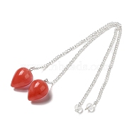 Cherry Quartz Glass Dowsing Pendulums, with Silver Tone Iron Chains, Teardrop Pendant, 235mm, Hole: 1.6mm(G-R492-01S-05)