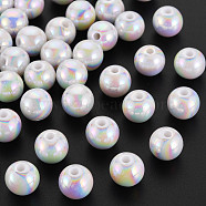 Opaque Acrylic Beads, AB Color Plated, Round, White, 10x9mm, Hole: 2mm, about 940pcs/500g(MACR-S370-D10mm-01)