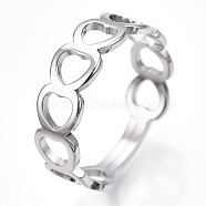 304 Stainless Steel Hollow Out Heart Adjustable Ring for Women, Stainless Steel Color, US Size 6 1/4(16.7mm)(RJEW-T027-11P)