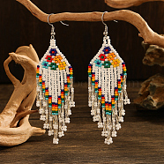 Bohemian Style Handmade Earrings with Glass Beads and Tassels, Flower, for Women, Multi Colours(QT0672-1)