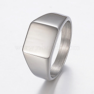 304 Stainless Steel Finger Rings, Signet Band Rings for Men, Square, Stainless Steel Color, Size 8~13, 18~23mm(X-RJEW-H125-22P)