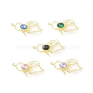 Rack Plating Alloy Glass Connector Charms, Spider, Golden, Mixed Color, 18x36x6mm, Hole: 1.4mm(PALLOY-P291-16G)