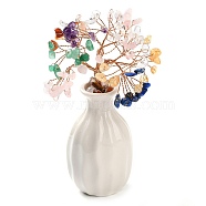 Natural Mixed Stone Chips Money Tree Decorations, Porcelain Vase Base with Copper Wire Feng Shui Energy Stone Gift for Home Office Desktop Decoration, 48~62x140mm(DJEW-C016-01K)