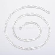 304 Stainless Steel Curb Chain Necklace, with Lobster Claw Clasps, Faceted, Silver Color Plated, 23.62 inch(60cm), 5mm(NJEW-H453-05S)