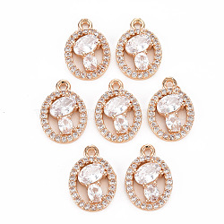 Rack Plating Brass Micro Pave Clear Cubic Zirconia Pendants, Long-Lasting Plated, Cadmium Free & Lead Free, Oval, Light Gold, 15.5x10.5x3mm, Hole: 1.2mm(KK-T060-31-RS)