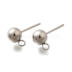 201 Stainless Steel Stud Earring Findings, with Loop and 304 Stainless Steel Pins, Round, Stainless Steel Color, 17x9x6mm, Hole: 1.8mm, Pin: 11x0.5mm(STAS-R156-01P-07)