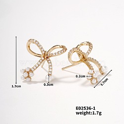 Shiny Women's Earrings with Hollow Design, Rhinestones and Imitation Pearl, Bowknot, 17x17mm(QN5247-3)