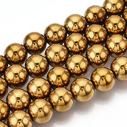 Non-magnetic Synthetic Hematite Beads Strands, Grade A, Round, Golden Plated, 10mm, Hole: 1.5mm, about 40~42pcs/strand(G-S096-10mm-2)