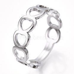 Non-Tarnish 304 Stainless Steel Hollow Out Heart Adjustable Ring for Women, Stainless Steel Color, US Size 6 1/4(16.7mm)(RJEW-T027-11P)