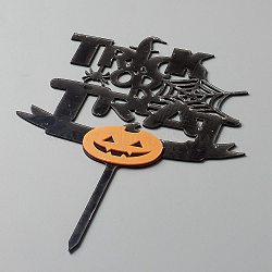 Acrylic Pumpkin & Word Cake Insert Card Decoration, for Halloween Cake Decoration, Word Trick or Treat, Black, 160x120x1mm(DIY-H109-06)