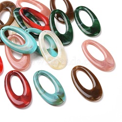 Acrylic Pendants, Imitation Gemstone Style, Oval, Mixed Color, 47x25x4.5mm, Hole: 1.8mm, about 170pcs/500g(OACR-T007-06-M)