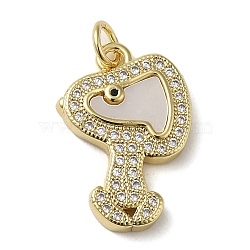 Brass Micro Pave Cubic Zirconia Pendants, with Shell, Heart, Real 18K Gold Plated, 20x14x3mm, Hole: 3.4mm(KK-Q808-12G)